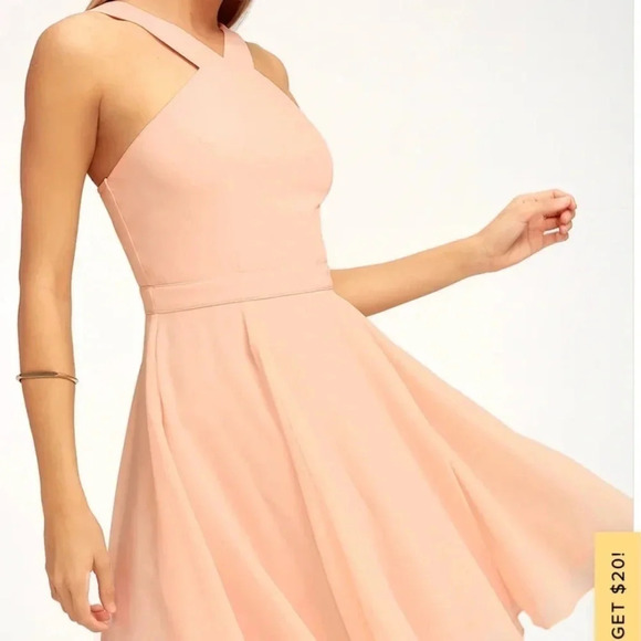 Lulus Forevermore Skater Peach Dress size XS halter neckline bodice - Picture 2 of 10